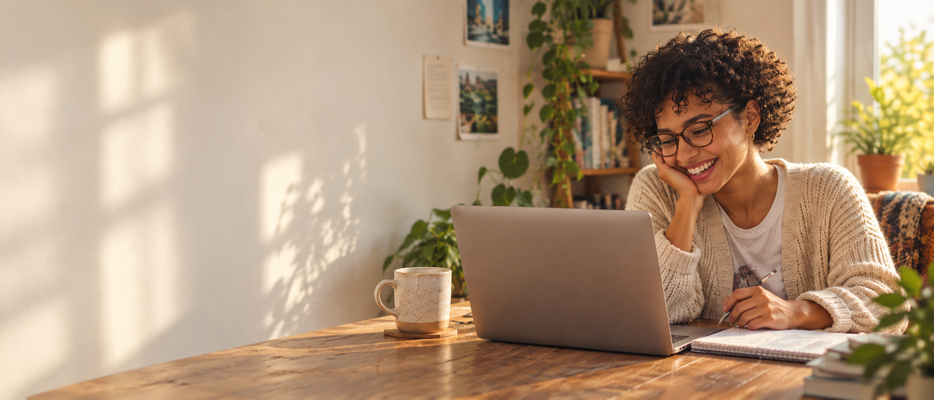 Étudiante en optique suivant un cours particulier en visio sur son ordinateur